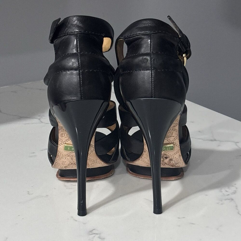 Vintage Y2K LAMB Gwen Stefani High Heels 8 Black Leather Stiletto Platform - Picture 6 of 16